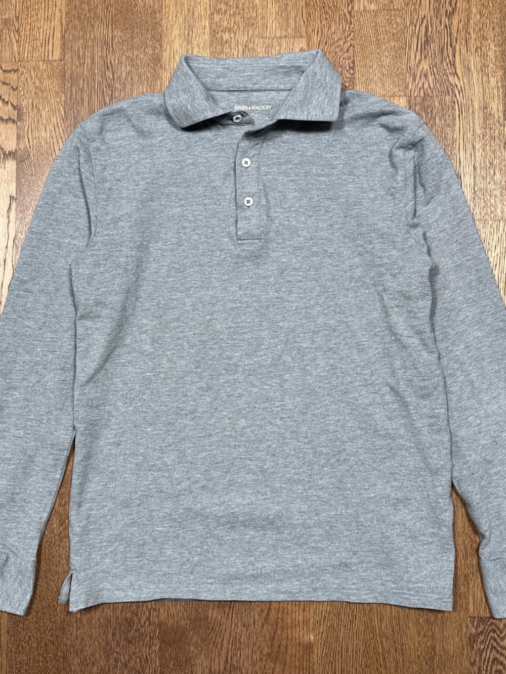 Spier & Mackay Gray Pique Cotton Slim Fit L/S Polo Shirt Mens Medium/Large